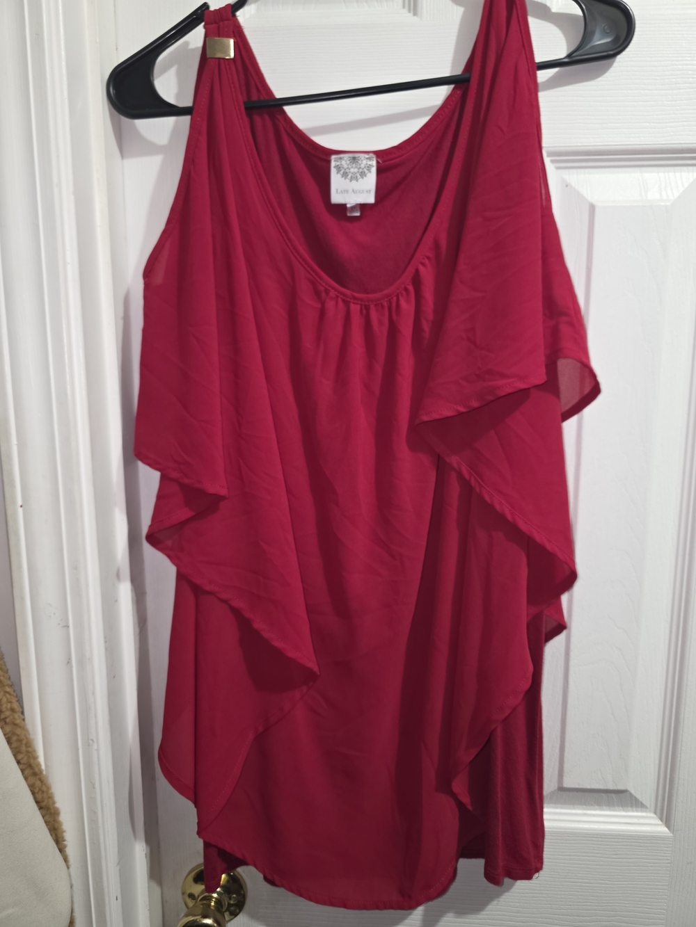 Lane Bryant Red Ruffle Cold-Shoulder Blouse